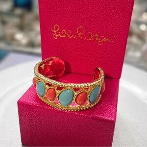 Lilly Pulitzer Gold Cuff Bracelet with Coral and Turquoise Accents